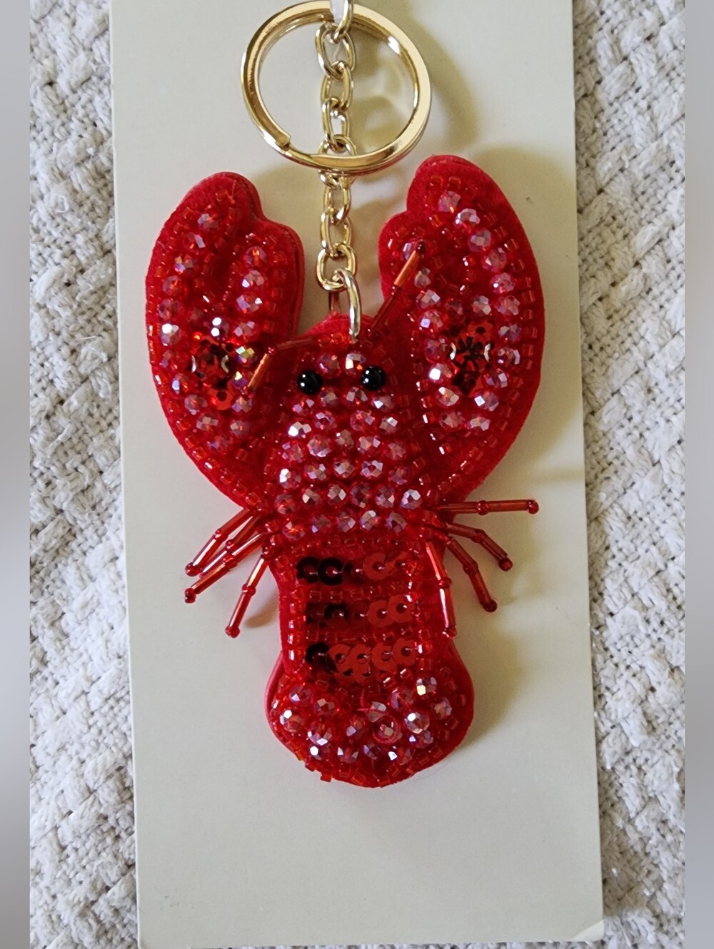 Beaded Red Lobster Bag Charm Keychain